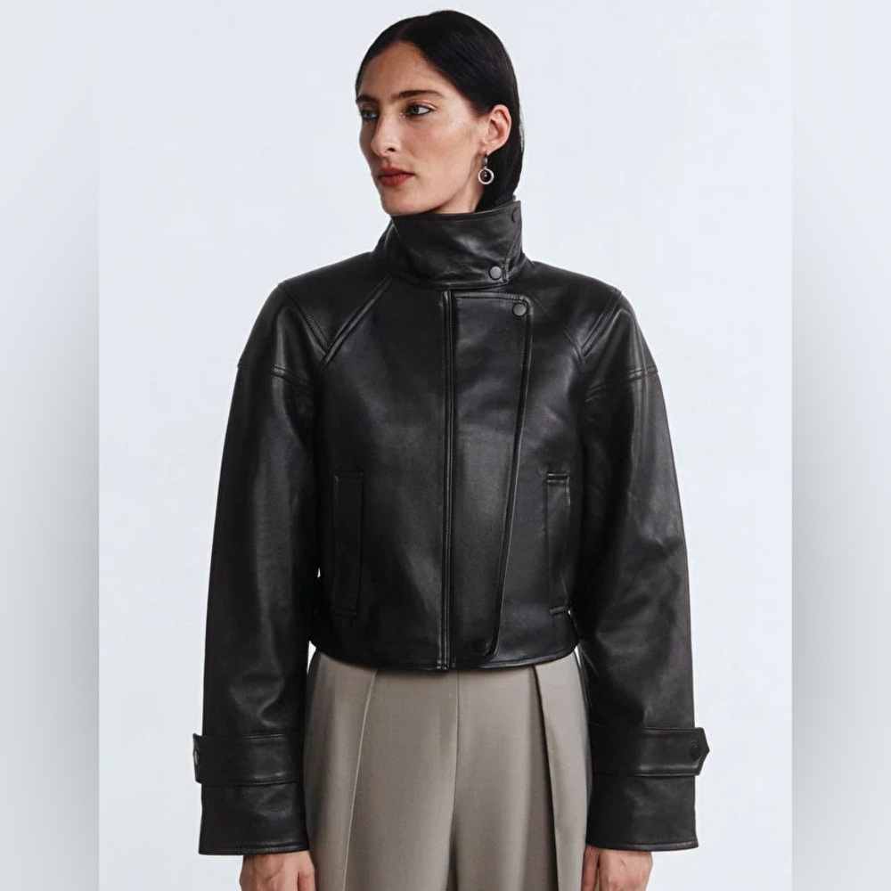 New! & Other Stories Cropped Leather Jacket
